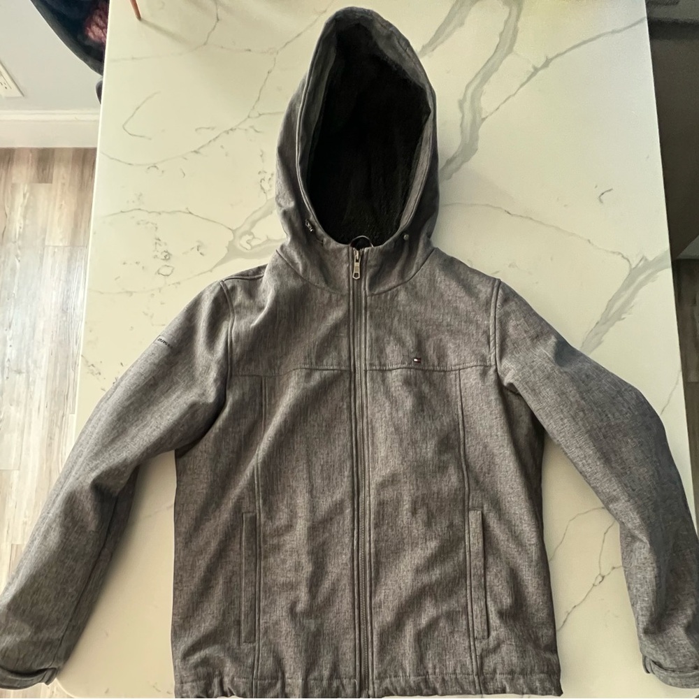 Tommy Hilfiger Grey Textured Winter Jacket Coat Lined